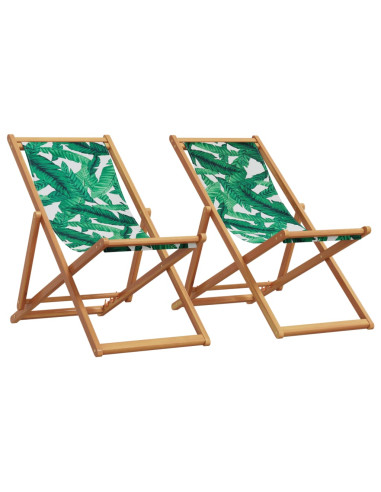 (LOT DE 2) Chaise Longue Relax Feuillage en Eucalyptus Massif Bain de Soleil Transat Jardin Plage Terrasse Balcon