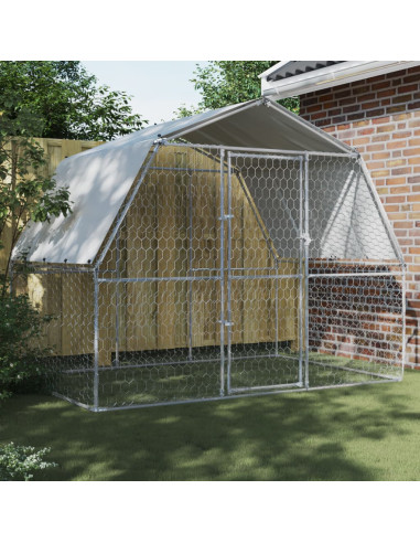 Chenil Grillagé + Toit 2,85x1,95x2,30m Enclos Extérieur 5,5m² Galvanisé pour Chien