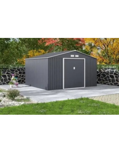 Abri de jardin en métal gris anthracite 10,84m² + kit ancrage Abri jardin métallique rangement bois outillage de jardin