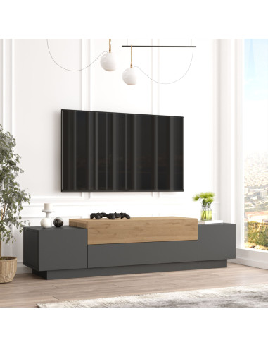 Meuble TV Chêne et Gris Anthracite 160 cm avec Rangement Banc TV Meuble Télévision Moderne