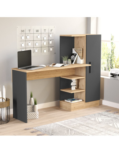 Bureau Chêne et Gris avec Armoire Bureau de Travail Moderne avec Rangement