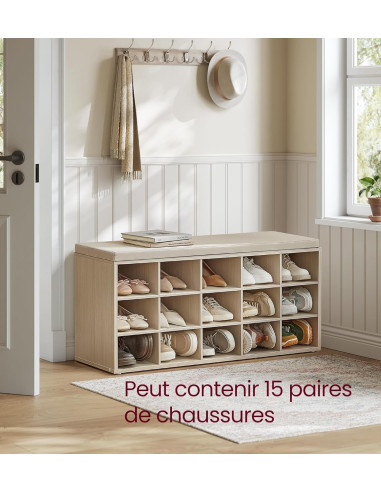 Meuble Chaussures 15 Compartiment Beige Chaussure avec Assise Rangement Chaussures