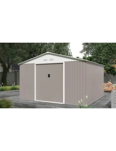 Abri de jardin en métal gris Taupe 10,84m² + kit ancrage Abri jardin métallique rangement bois outillage de jardin