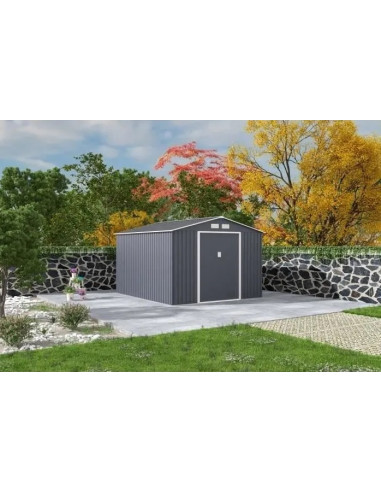 Abri de jardin en métal gris 8,85m² + kit ancrage Abri jardin métallique rangement bois outillage de jardin