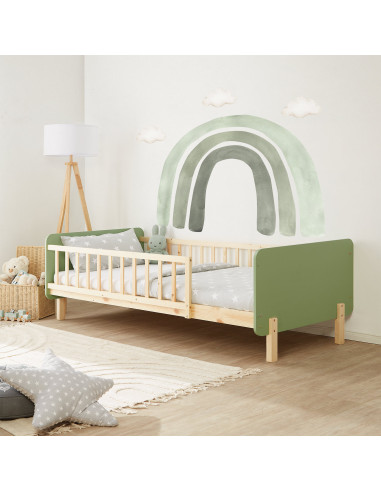 Lit Enfant 90x200 cm en Pin Massif Vert Lit avec Sommier Cadre de Lit avec Sommier