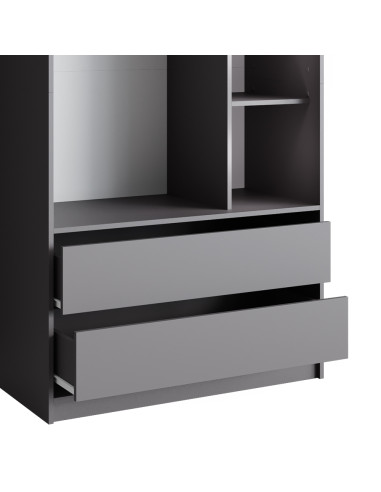 Grande Armoire Anthracite Penderie Ouverte 2 Tiroirs 4 Compartiments Ouverts