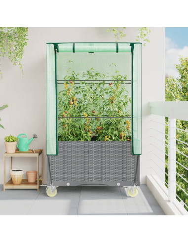 Jardinière Gris Clair Mobile avec Serre pour Balcon Terrasse Jardin