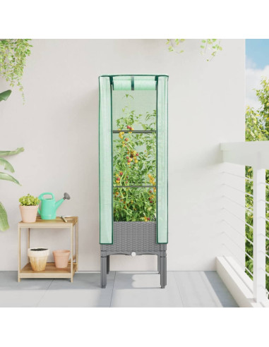 Jardinière Gris Clair avec Serre 40x40x140 cm pour Balcon Terrasse Jardin