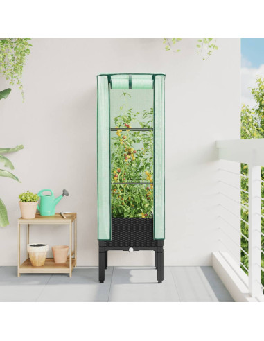 Jardinière Noir avec Serre 40x40x140 cm pour Balcon Terrasse Jardin