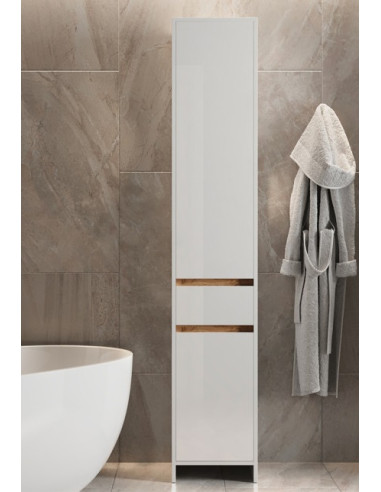 Colonne de Salle de Bain 190 cm Chêne et Blanc Armoire Haute de Salle de Bain Rangement Salle de Bain