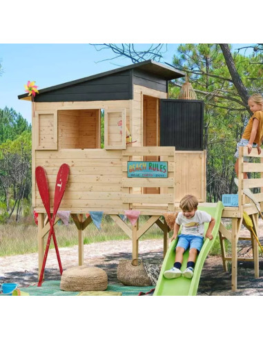 Cabane Enfant de Jardin sur Pilotis avec Toboggan Maisonnette pour Enfant en Epicéa Maisonnette avec Terrasse