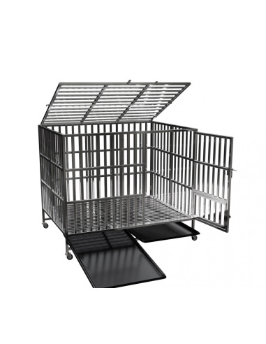 Cage Chien 125x90x84 cm Inox Cage Pliante Cage Chat Pliante Mobile en INOX