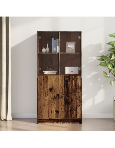 Buffet Haut Aspect Vieux Bois Buffet Salon avec Vitrine Meuble Rangement Tendance