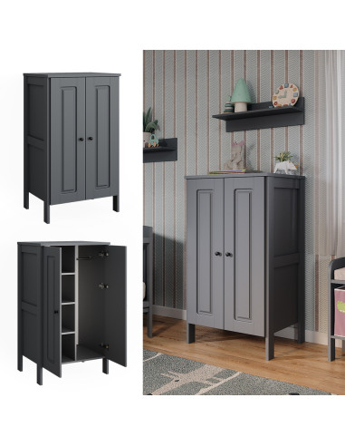 copy of Armoire Grise 2 Portes en Pin Massif Dressing Gris Armoire Chambre Moderne